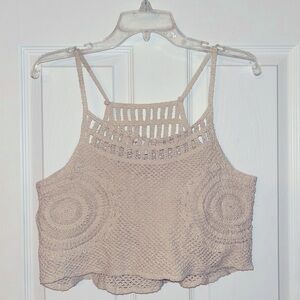 Beige Boho Inspired Crochet Women’s Sleeveless Top Medium